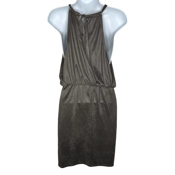 Nightcap by Carisa Rene Taupe Gray Vegan Suede Halter Dress 2 Mini Super Soft - Picture 7 of 11